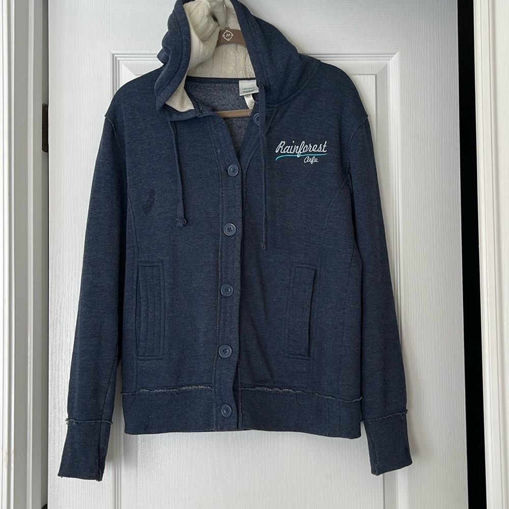 rainforest button sweatshirt jacket fleece inside